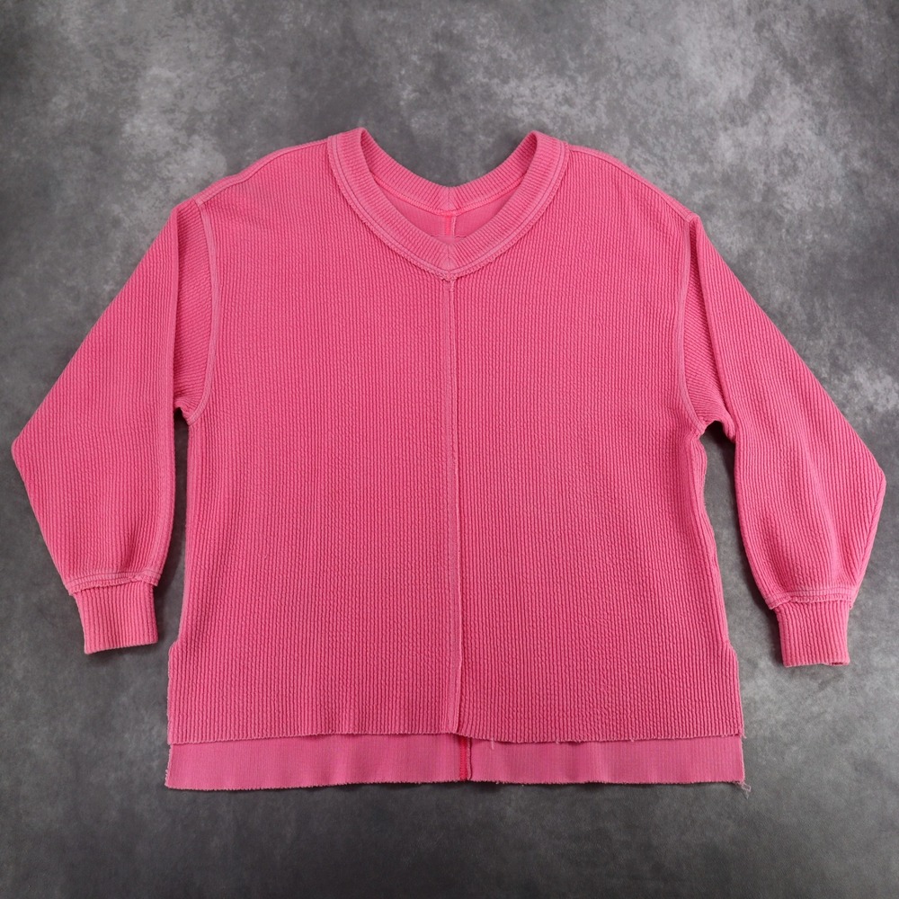 Aerie Wonder Textured Waffle Knit V-Neck Pullover Women S Pink Oversized Top